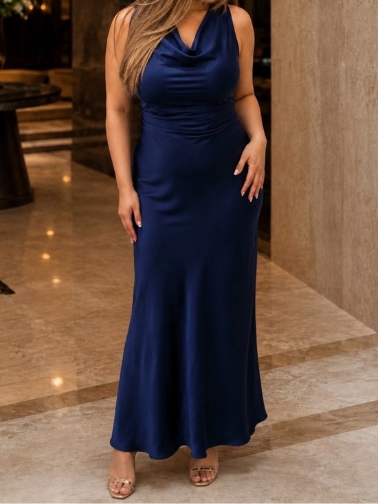 bebe Dresses & Skirts - Bebe Elegant Navy Cowl Neck Evening Dress